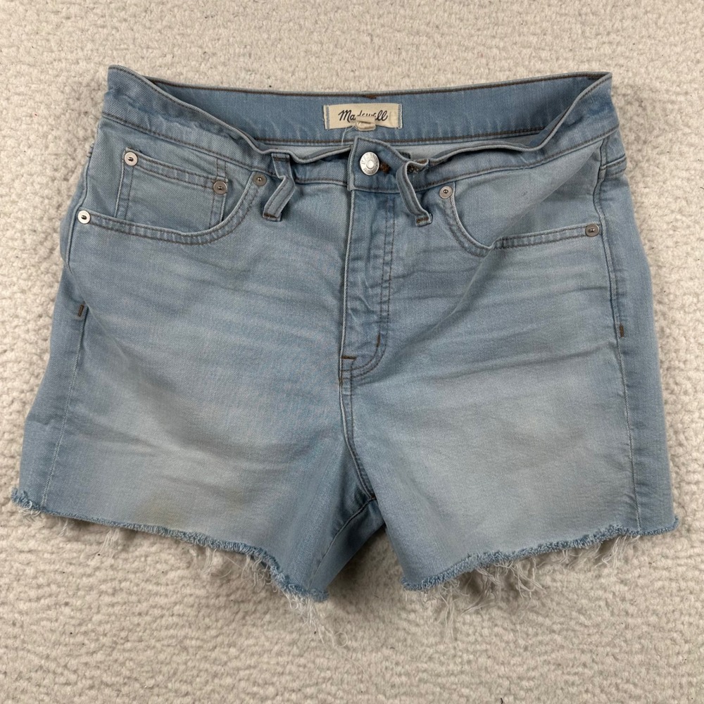 Madewell Denim Shorts Women High Rise Frayed Raw Hem 28 Light Blue Wash Festival